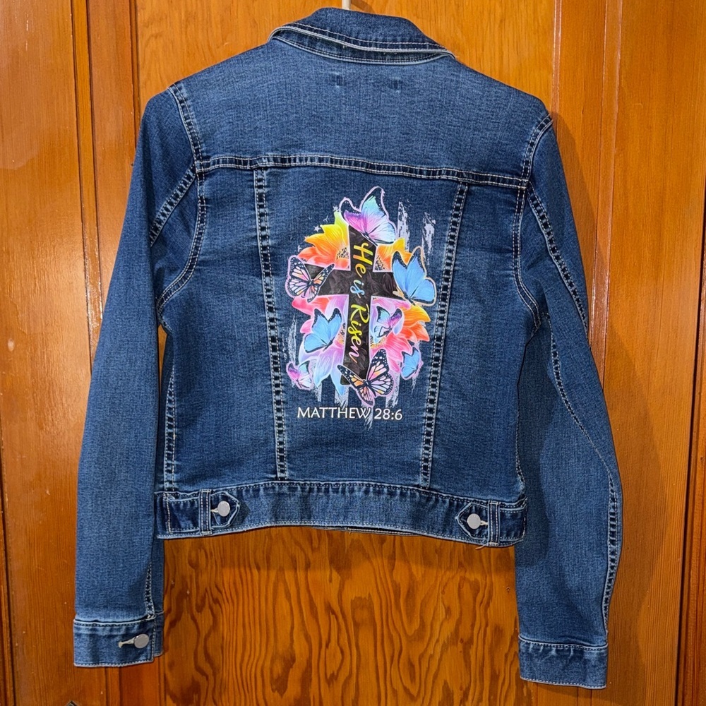 Apt.9  Denim Jacket with Butterfly Design